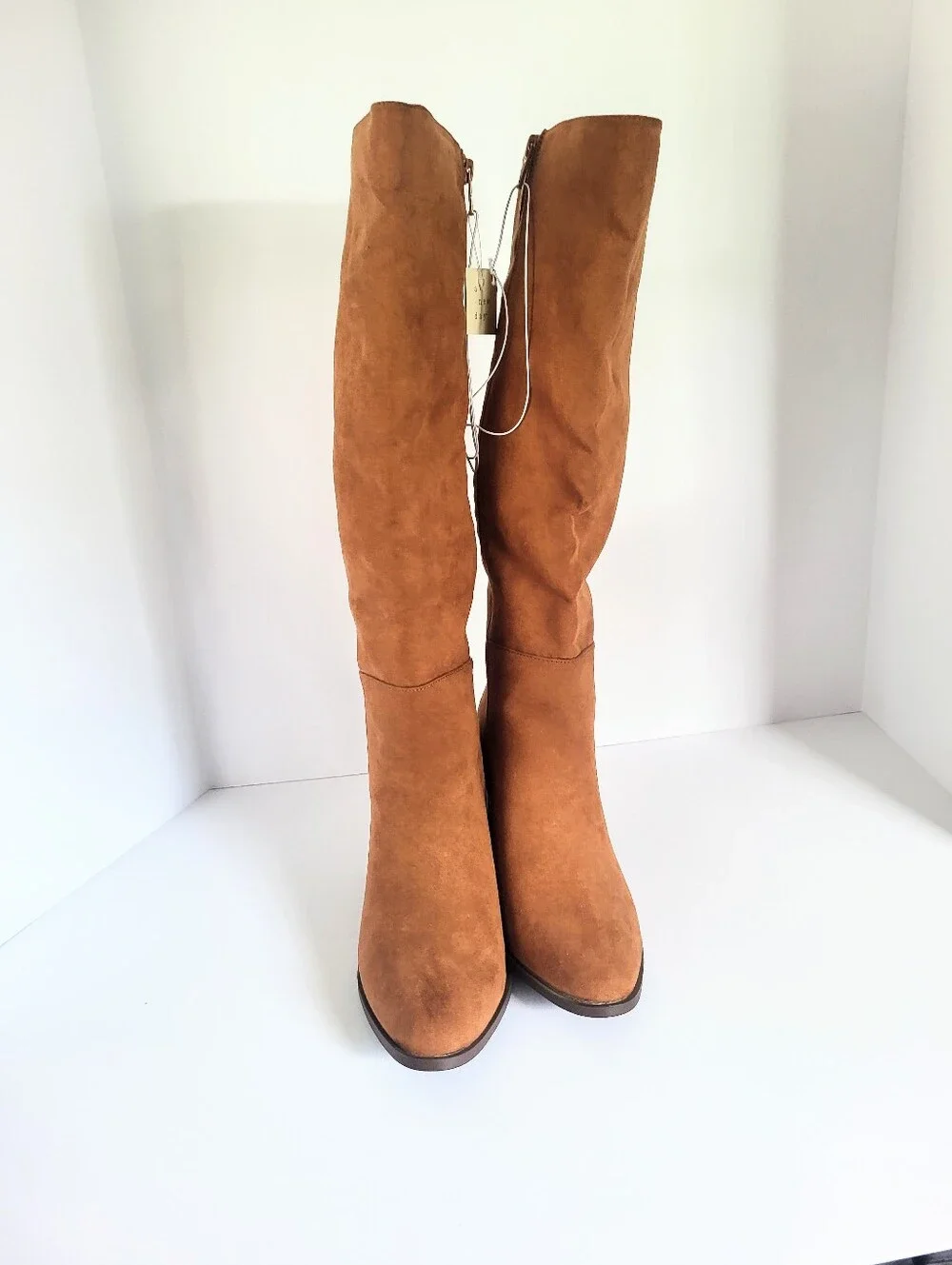 NWT A New Day Camel Brown Vegan Suede Knee High Chunky Heel Boots Size 9